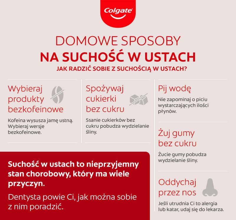 Domowe sposoby na suchość w ustach – infografika Domowe sposoby na suchość w ustach – infografika