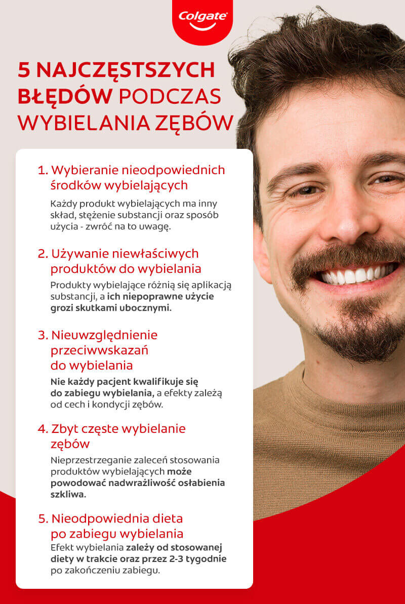 5 najczęstszych błędów podczas wybielania zębów – infografika